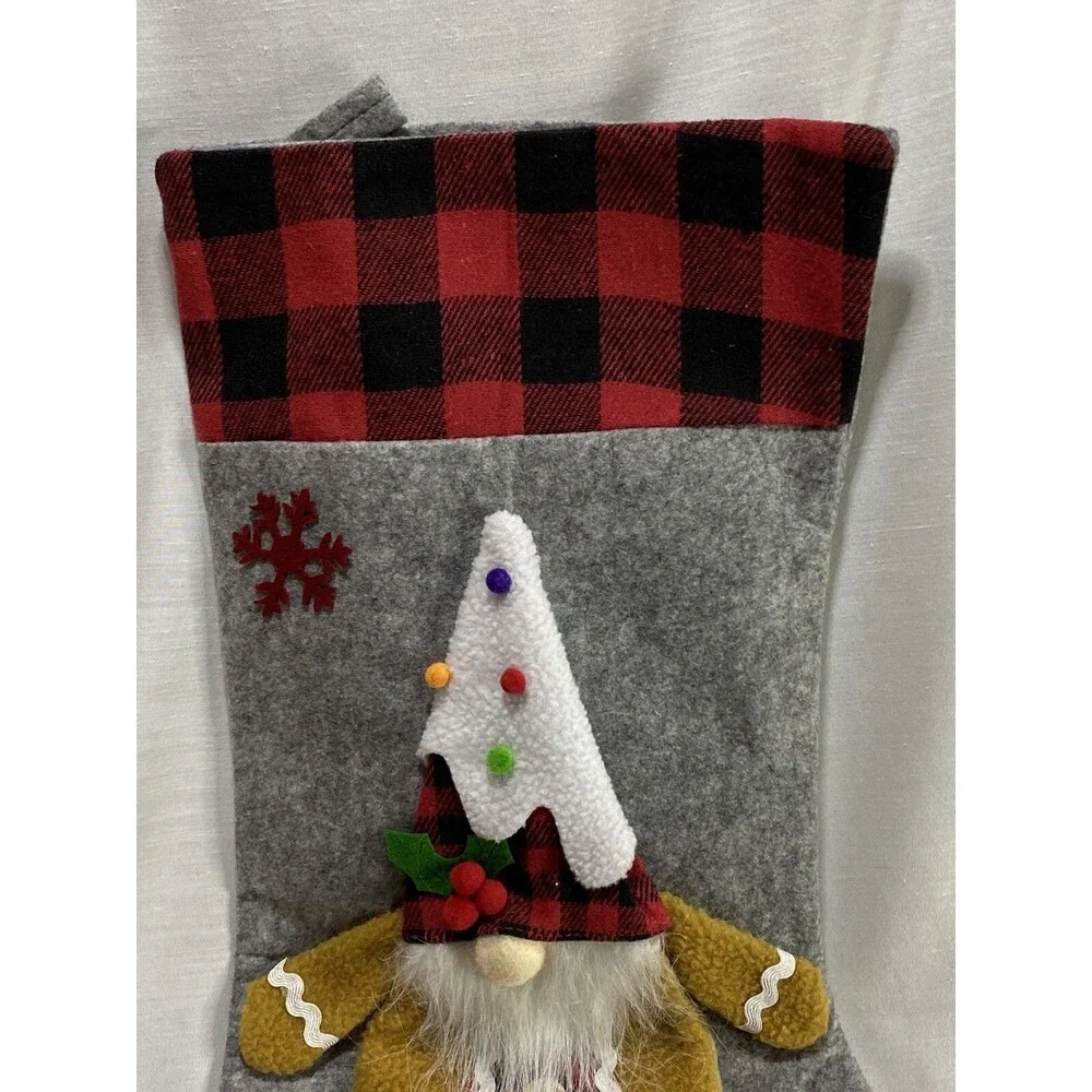 Christmas Stocking 3D Gnome Gingerbread & Plaid Cuff Xmas Decorations Candy bag